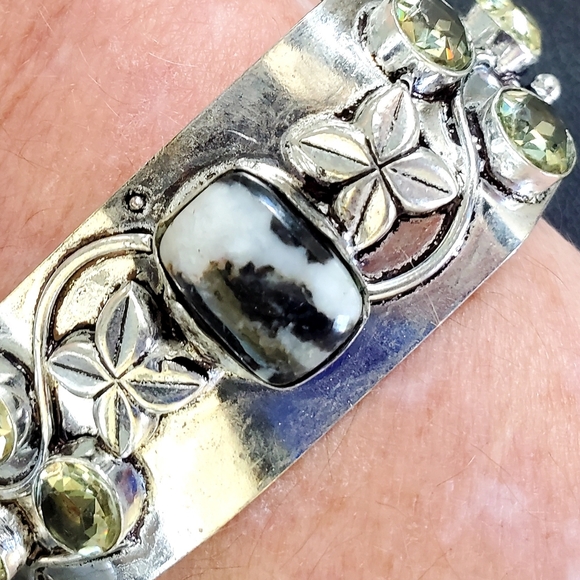 New Zebra Jasper and Citrine 925 Silver Cuff Bracelet. - Picture 6 of 12